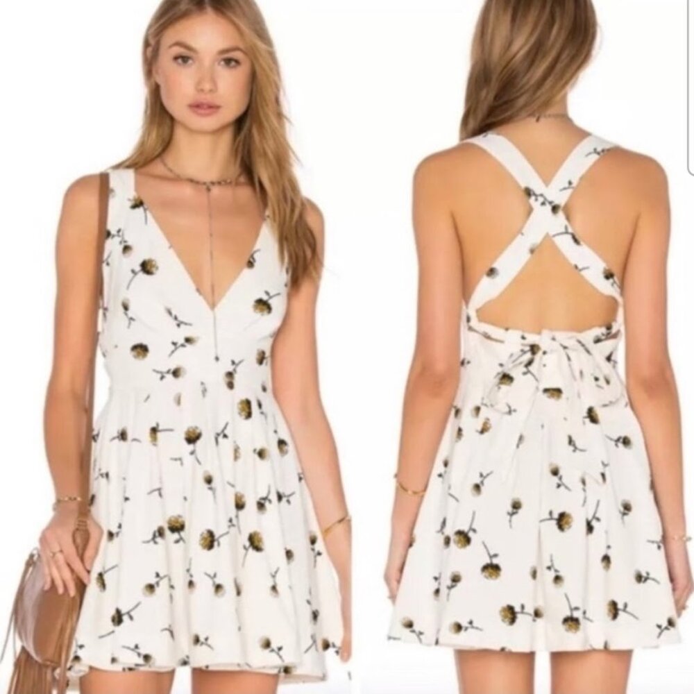 Free People White Floral Dress Mini Short Dandelion Sleeveless Plunge Boho 4